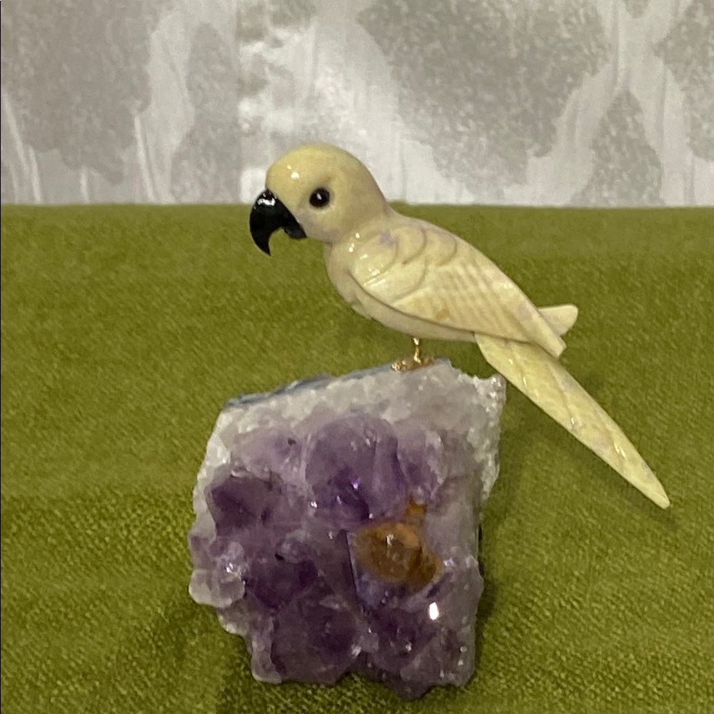 Parrot Figurine on Amethyst Crystal